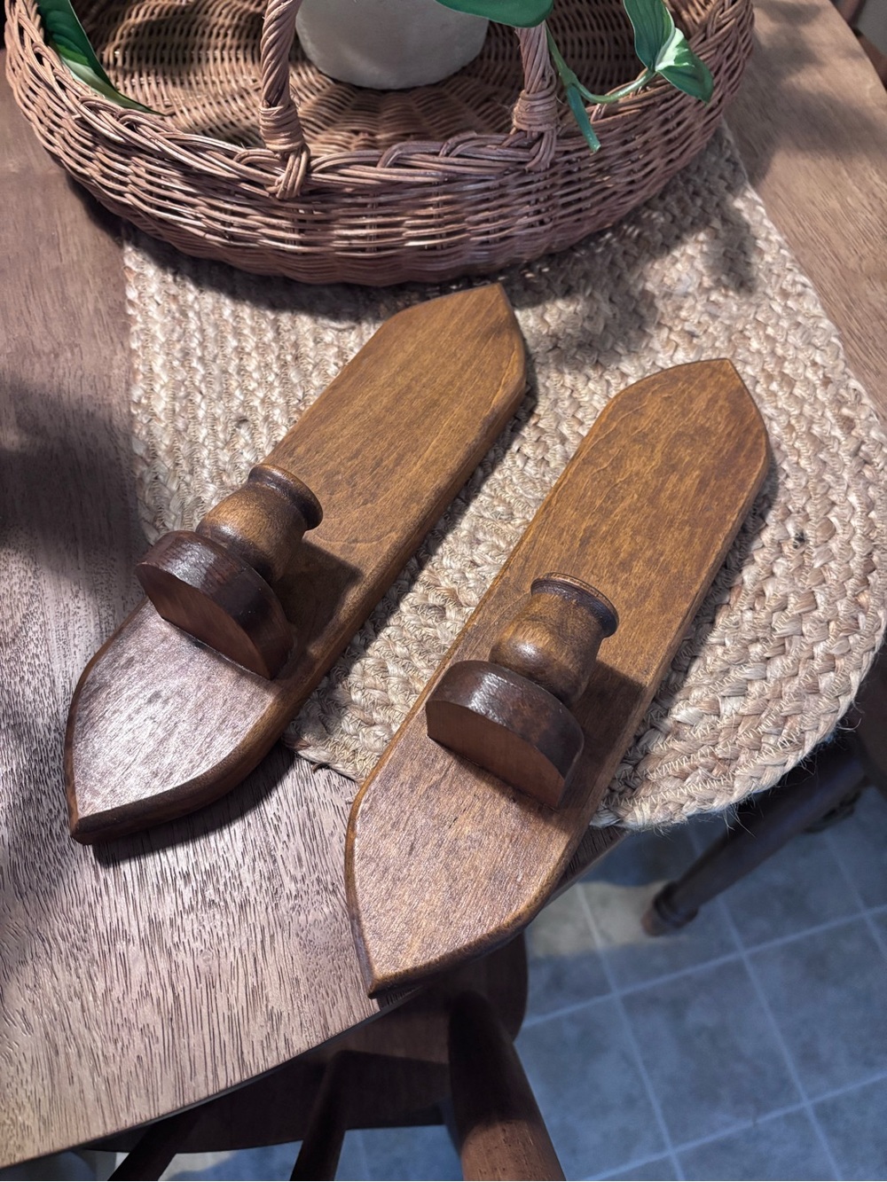 Vintage wooden wall scones candle holders